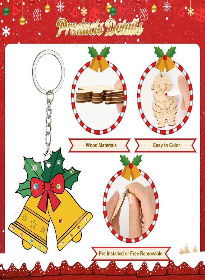 Bafeil 36 Pcs Christmas Wood Craft Kits Color Your Own Keychains DIY Unfinished Wooden Blank Keychains Paint Craft for Christmas School Classroom Home Active Party Favors Decor Gifts - Image 4